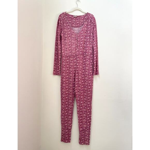 Free People Home Alone Long Johns Womens L Pink Sweet Combo Pajamas Cottagecore - Picture 4 of 16